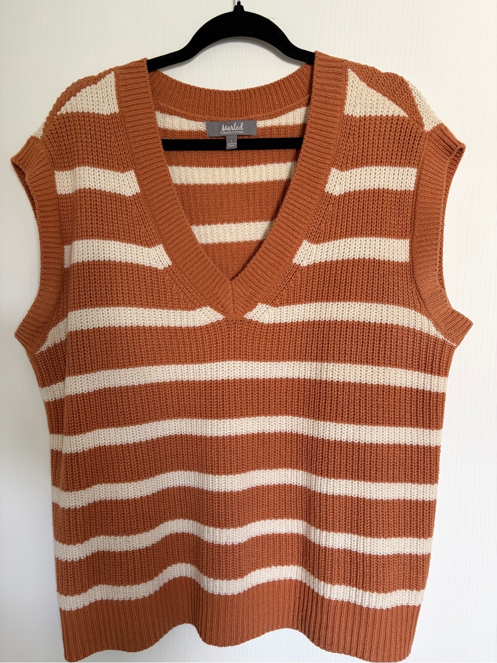 Marled Rust and Cream Striped V-Neck Sweater Vest